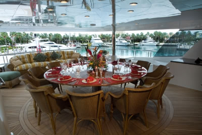 Yacht Amarula Sun skylounge aft deck dining
